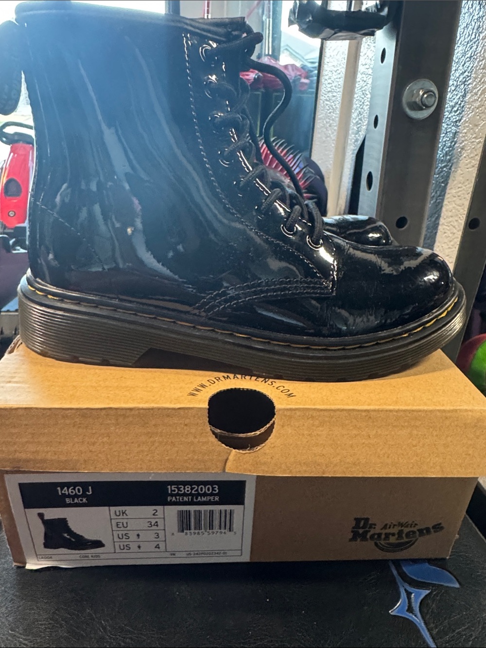 Dr. Martens Kids Black Patent 8-Eye Lace-Up Boot